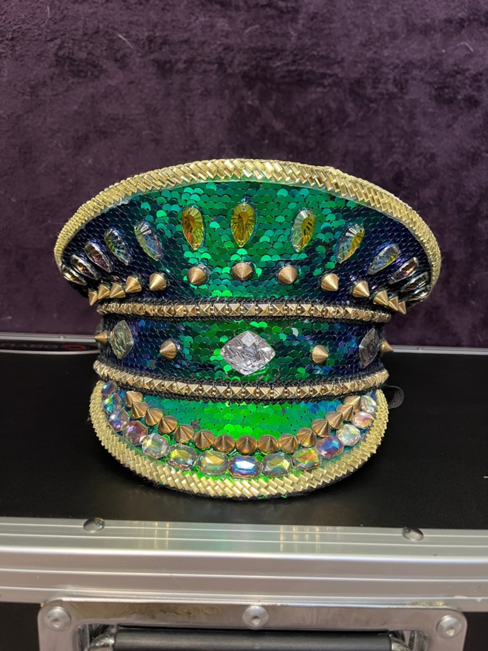 Sequined Green & Blue Embellished Captain Hat